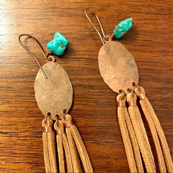 NWOT Artisan Turquoise, Copper, & Leather earrings - Picture 6 of 6